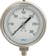 Wika - 4" Dial, 1/4 Thread, 0-300 Scale Range, Pressure Gauge - Lower Connection Mount, Accurate to 1% of Scale - Industrial Tool & Supply