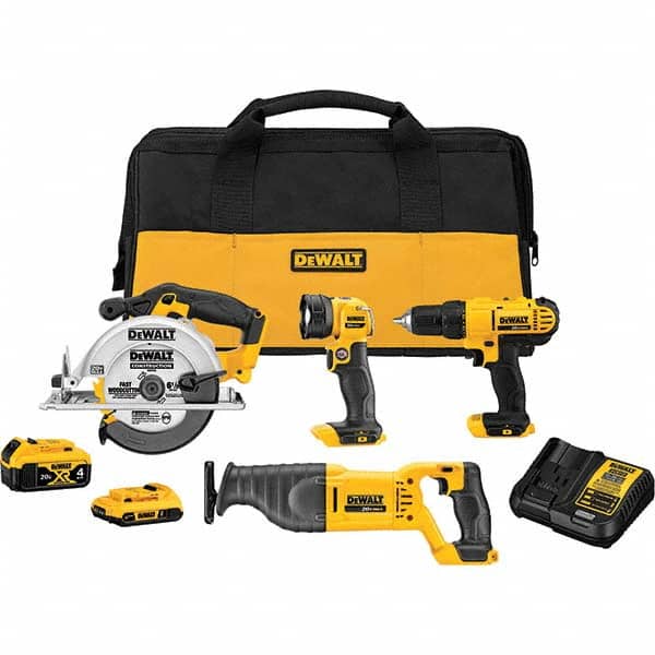 Cordless Tool Combination Kit: 20V DCB112 Charger, DCB203 2.0Ah Battery Pack, DCB204 4.0Ah Lithium Ion Battery, DCD771 1/2″Cordless Drill/Driver, DCL040 Cordless LED Work Light, DCS381 Cordless Reciprocating Saw, DCS393 6-1/2″Cordless Circular Saw, Kit Ba