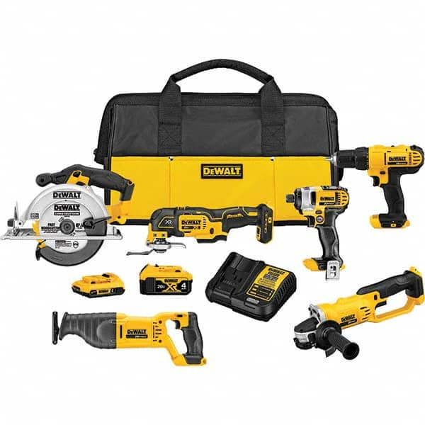 DeWALT - Cordless Tool Combination Kits Voltage: 20 Tools: 1/2" Drill/Driver; Reciprocating Saw; 6-1/2" Circular Saw; Oscillating Multi-Tool - Industrial Tool & Supply