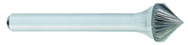 SK-6 -- 16mm x 90mm LOC x 6mm Shank x 50mm OAL 90 Degree Cone Carbide Medium Right Hand Spiral Burr - Industrial Tool & Supply