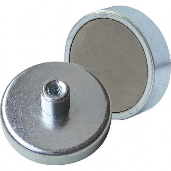Ceramic Pot Magnets; Diameter (Inch): 1.8500; 1.85 in; 47 mm; Height (Inch): 0.354 in; 9 mm; Height (mm): 0.354 in; 9 mm; 9.00; Average Pull Force (Lb.): 39.6; 18 kg; 39.6 lb; Tap Size: M4; Color: Silver; Insulation Material: Epoxy Resin; Height (Decimal