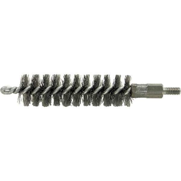 Brush Research Mfg. - 3/8" Diam Helical Stainless Steel Tube Brush - Single Spiral, 0.004" Filament Diam, 2" Brush Length, 2-9/16" OAL, 0.14" Diam Galvanized Steel Shank - Industrial Tool & Supply