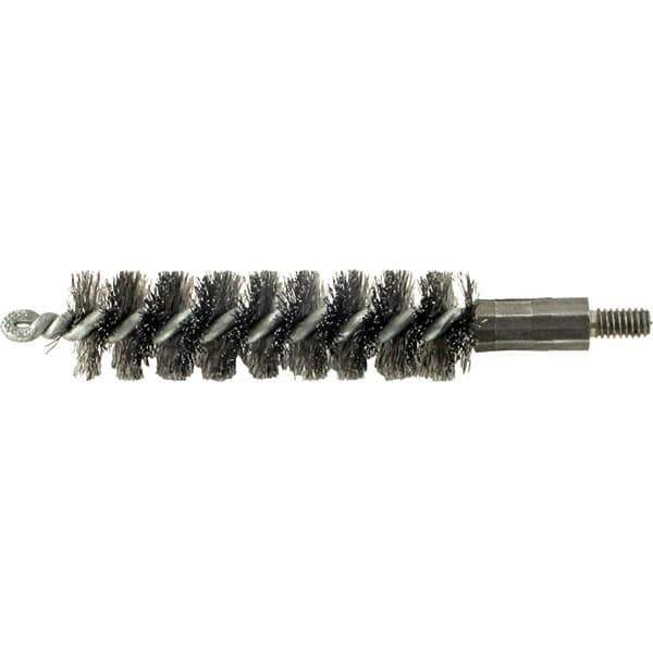 Brush Research Mfg. - 19/32" Diam Helical Steel Tube Brush - Single Spiral, 0.006" Filament Diam, 2" Brush Length, 2-9/16" OAL, 0.14" Diam Galvanized Steel Shank - Industrial Tool & Supply