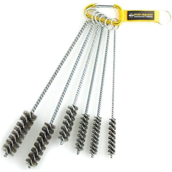 Brush Research Mfg. - 1" Diam Helical Stainless Steel Tube Brush - Single Spiral, 0.01" Filament Diam, 0.01" Brush Length, 12" OAL, 0.245" Diam Galvanized Steel Shank - Industrial Tool & Supply