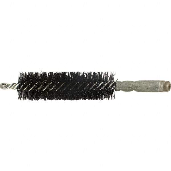 Brush Research Mfg. - 19/32" Diam Helical Nylon Tube Brush - Single Spiral, 0.01" Filament Diam, 2" Brush Length, 2-9/16" OAL, 0.14" Diam Galvanized Steel Shank - Industrial Tool & Supply