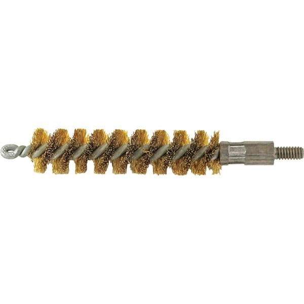 Brush Research Mfg. - 9/16" Diam Helical Brass Tube Brush - Single Spiral, 0.005" Filament Diam, 2" Brush Length, 2-9/16" OAL, 0.14" Diam Galvanized Steel Shank - Industrial Tool & Supply