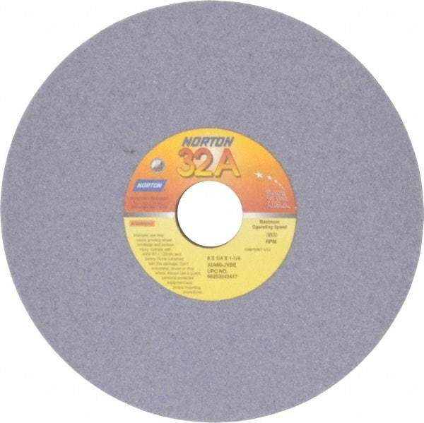 Norton - 8" Diam x 1-1/4" Hole x 1/4" Thick, J Hardness, 60 Grit Surface Grinding Wheel - Aluminum Oxide, Type 1, Medium Grade, 3,600 Max RPM, Vitrified Bond, No Recess - Industrial Tool & Supply