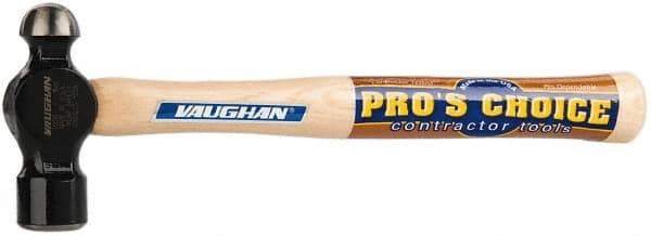 Vaughan Bushnell - 1 Lb Head Ball Pein Hammer - Hickory Handle, 13-3/4" OAL - Industrial Tool & Supply