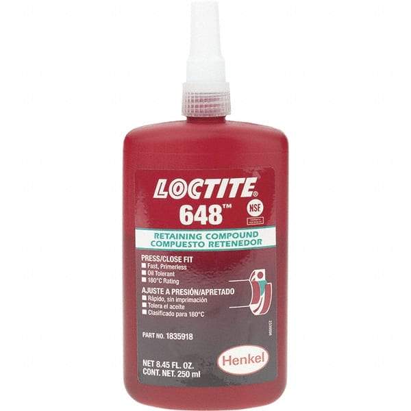 Loctite - 250 mL, Red, High Strength Retaining Compound - Series 648 - Industrial Tool & Supply