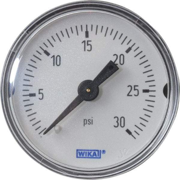 Wika - 1-1/2" Dial, 1/8 Thread, 0-30 Scale Range, Pressure Gauge - Center Back Connection Mount, Accurate to 3-2-3% of Scale - Industrial Tool & Supply