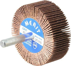 Merit Abrasives - 2" Diam x 3/4" Face Width, Medium Ceramic Alumina Coated Mounted Flap Wheel - 1/4" Shank Mount, 80 Grit, Cloth Backing, 25,000 Max RPM - Industrial Tool & Supply