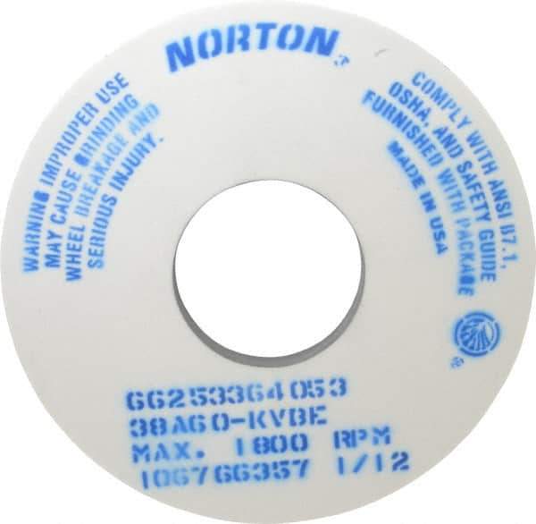 Norton - 14" Diam x 5" Hole x 1" Thick, K Hardness, 60 Grit Surface Grinding Wheel - Aluminum Oxide, Type 1, Medium Grade, 1,800 Max RPM, Vitrified Bond, No Recess - Industrial Tool & Supply