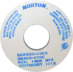 Norton - 14" Diam x 5" Hole x 1" Thick, K Hardness, 60 Grit Surface Grinding Wheel - Aluminum Oxide, Type 1, Medium Grade, 1,800 Max RPM, Vitrified Bond, No Recess - Industrial Tool & Supply