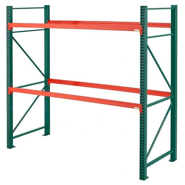Steel King - 2 Shelf Starter Box Formed Closed Steel Shelving - 27,790 Lb Capacity, 96" Wide x 144" High x 42" Deep, Green/Orange - Industrial Tool & Supply