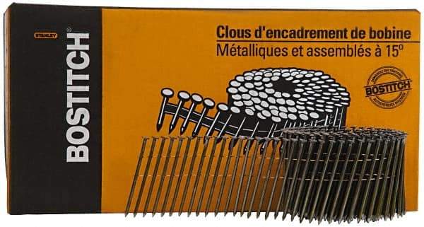 Stanley Bostitch - 0.12" Shank Diam 3" Long Framing Nails for Power Nailers - Steel, Galvanized Finish, Smooth Shank, Coil Collation, Diamond Point - Industrial Tool & Supply