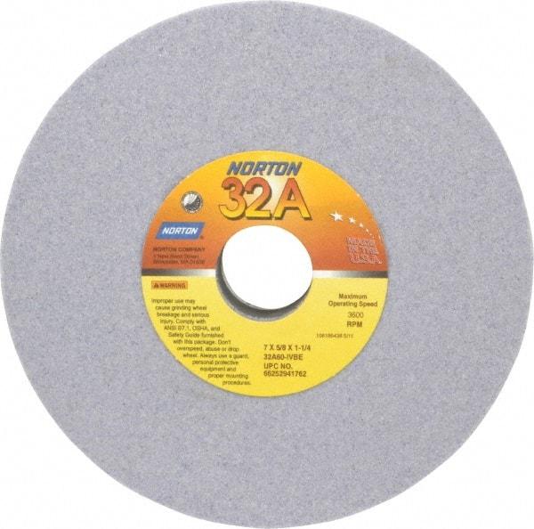 Norton - 7" Diam x 1-1/4" Hole x 5/8" Thick, I Hardness, 60 Grit Surface Grinding Wheel - Aluminum Oxide, Type 1, Medium Grade, 3,600 Max RPM, Vitrified Bond, No Recess - Industrial Tool & Supply