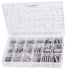 Precision Brand - 176 Piece, 1/16 to 1/2" Pin Diam, Dowel Pin Assortment - 1/2 to 2" Long, Steel, Uncoated - Industrial Tool & Supply