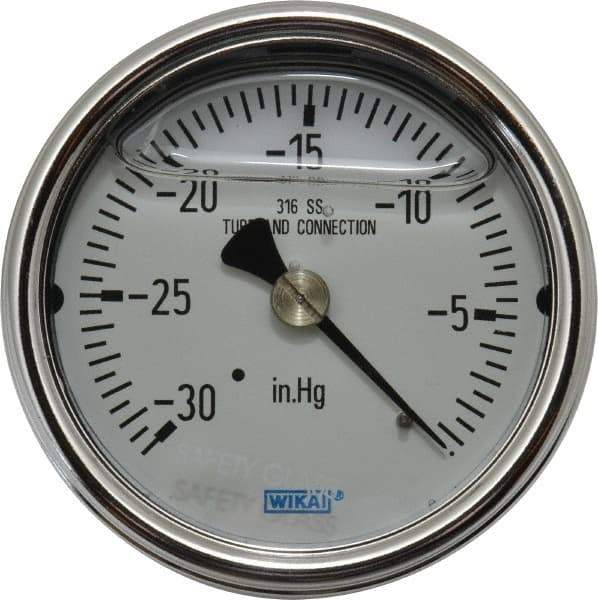 Wika - 2-1/2" Dial, 1/4 Thread, 30-0 Scale Range, Pressure Gauge - Center Back Connection Mount, Accurate to 2-1-2% of Scale - Industrial Tool & Supply