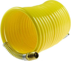 Coilhose Pneumatics - 1/4" ID, 1/4 Thread, 12' Long, Yellow Nylon Coiled & Self Storing Hose - 185 Max psi, Male Rigid x Male Swivel - Industrial Tool & Supply