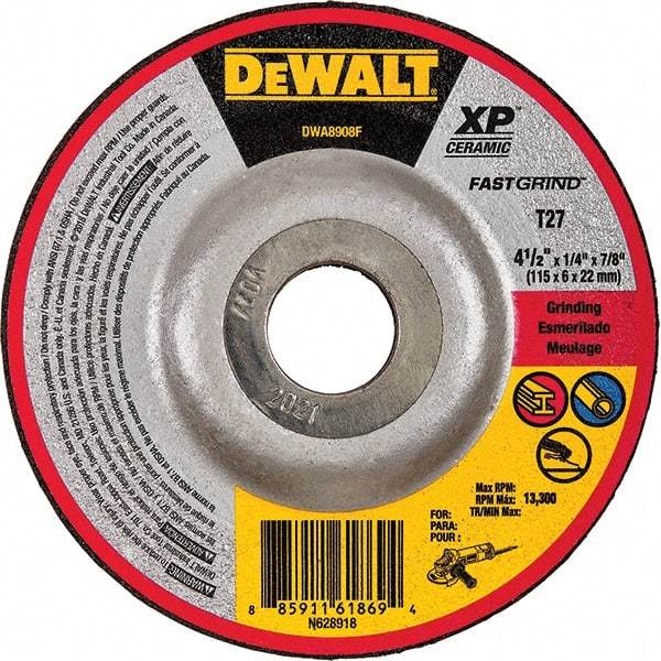 DeWALT - Depressed-Center Wheels Wheel Diameter (Inch): 4-1/2 Wheel Thickness (Inch): 1/4 - Industrial Tool & Supply