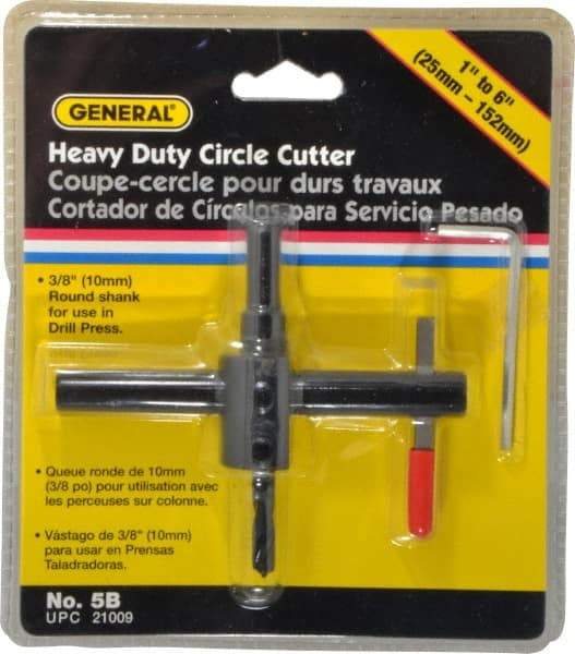 General - 1 to 6" Cutting Diam, Circle Cutter Tool - Straight Shank, 3/8" Shank Diam - Industrial Tool & Supply