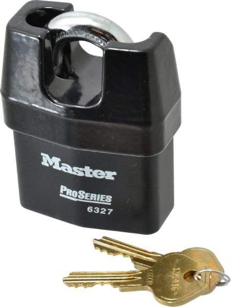 Master Lock - 3/4" Shackle Clearance, Keyed Different Padlock - 7/8" Shackle Width, 7/16" Shackle Diam, Laminated Steel - Industrial Tool & Supply