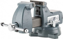 Wilton - 4" Jaw Width x 4-1/2" Jaw Opening Capacity, 3-7/16" Throat Depth, Bench & Pipe Combination Vise - 1/4 to 2" Pipe Capacity, Swivel Base, Bolt Down Attachment, Ductile Iron - Industrial Tool & Supply