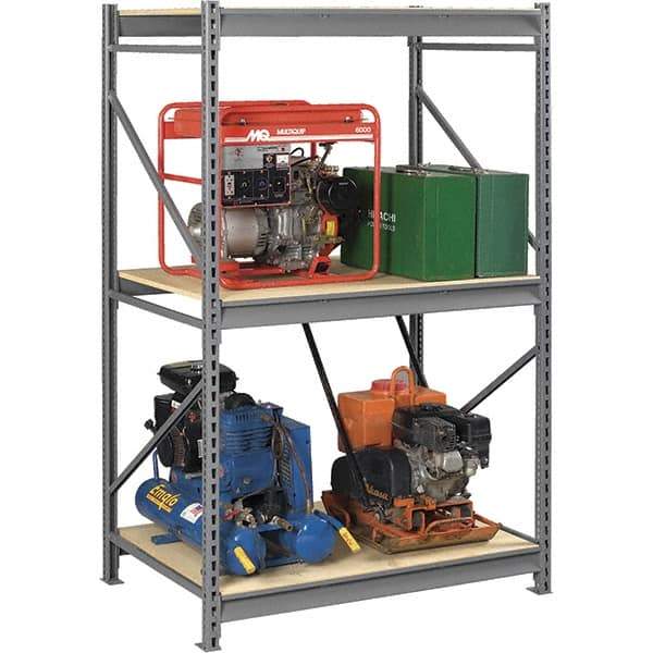 Tennsco - 3 Shelf Starter Particle Board Open Steel Shelving - 48" Wide x 120" High x 48" Deep, Medium Gray - Industrial Tool & Supply