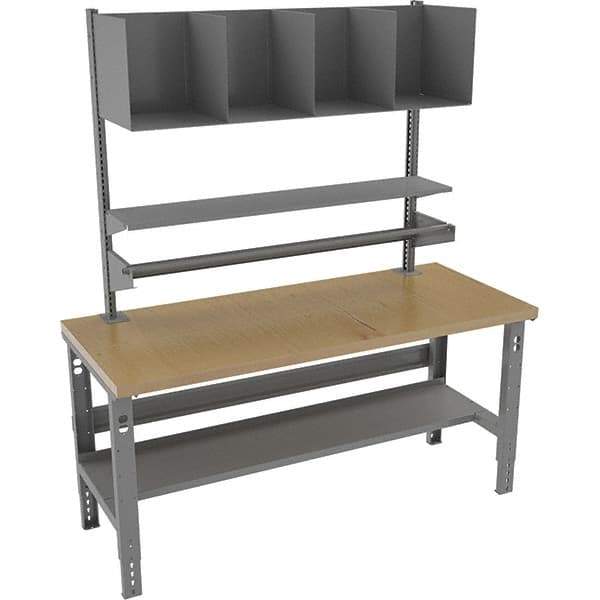 Tennsco - 72 Wide x 36" Deep x 83-7/16" High, Wood Workbench with Lower Shelf - Adjustable Legs, Medium Gray - Industrial Tool & Supply