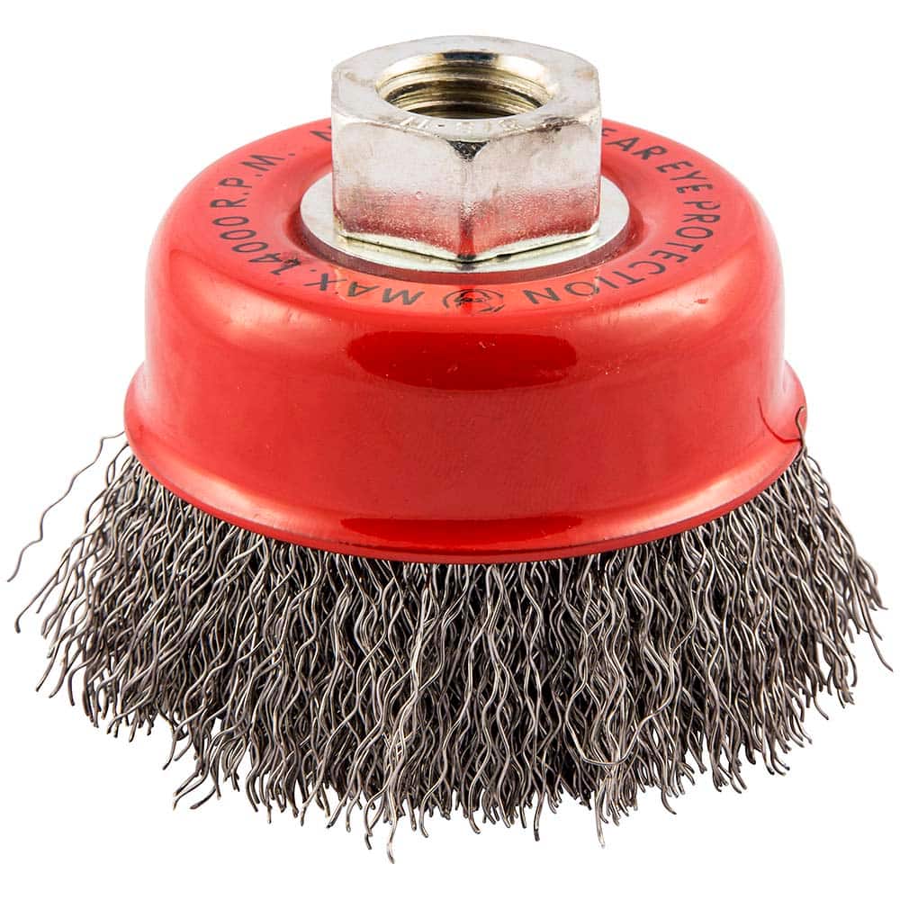 Norton - 3" Diam 5/8-11 Threaded Arbor Carbon Steel Fill Cup Brush - Industrial Tool & Supply