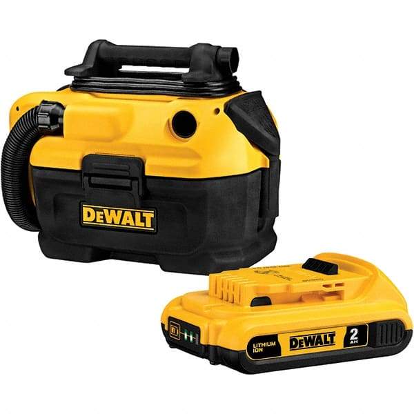 DeWALT - 2 Gal Plastic Tank, Electric & Battery Powered Wet/Dry Vacuum - 120 VAC & 18/20 Volt, 5' Hose Fitting, Cordless, HEPA Filter, Accessories Included - Industrial Tool & Supply