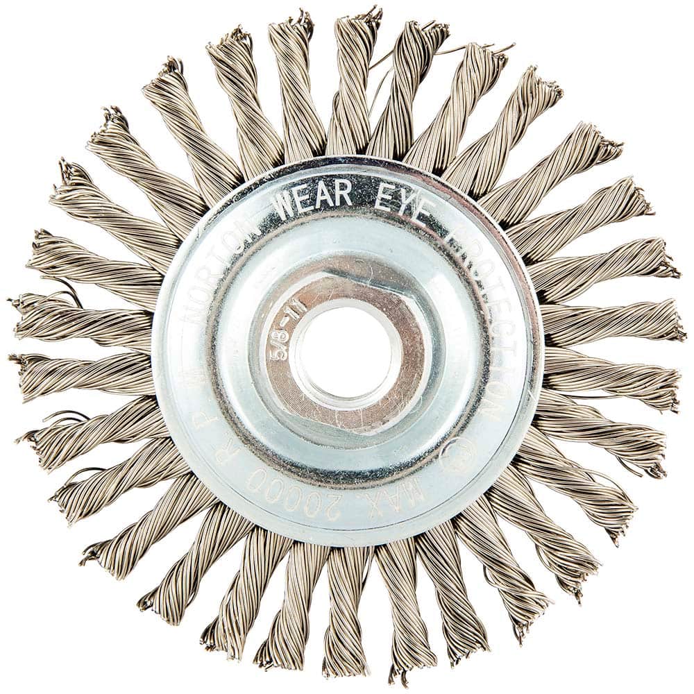 Norton - 4" OD, 5/8-11 Arbor Hole, Stringer Bead Stainless Steel Wheel Brush - Industrial Tool & Supply