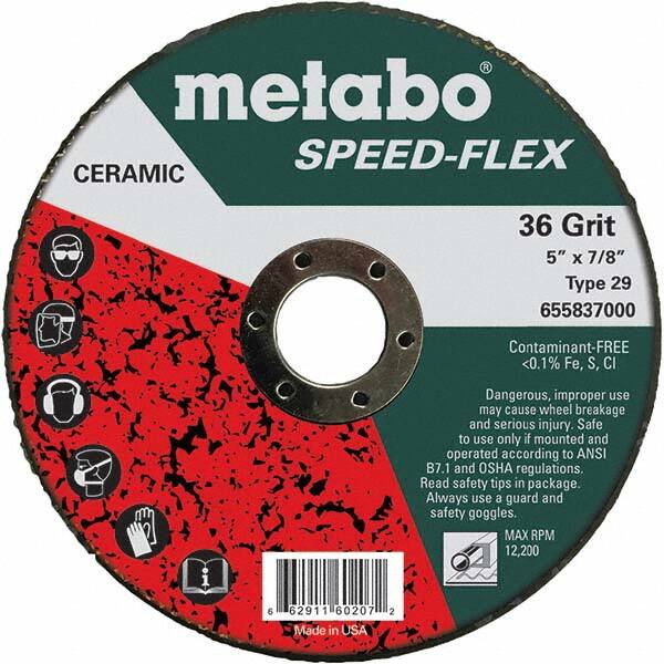 Metabo - 5" Diam, 7/8" Hole, 36 Grit Ceramic Alumina Fiber Disc - Industrial Tool & Supply