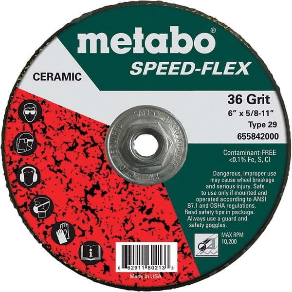 Metabo - 6" Diam, 5/8-11 Hole, 36 Grit Ceramic Alumina Fiber Disc - Industrial Tool & Supply