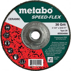 Metabo - 4-1/2" Diam, 5/8-11 Hole, 36 Grit Ceramic Alumina Fiber Disc - Industrial Tool & Supply