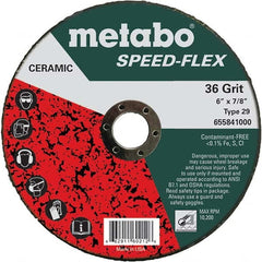 Metabo - 6" Diam, 7/8" Hole, 36 Grit Ceramic Alumina Fiber Disc - Industrial Tool & Supply