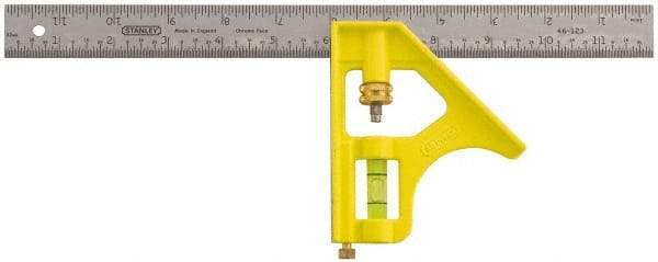 Stanley - 1 Piece, 12" Combination Square Set - 1/16" (English/Metric) Graduation, Chrome Blade, Die Cast Metal Combination Head - Industrial Tool & Supply