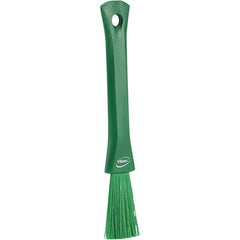 Vikan - 2-1/4" Bristle Length, Polyester Detail Brush - 1-1/4" Long x 0.4" Wide Head, 8.07" OAL, Ergonomic Handle, Green, Polypropylene Block - Industrial Tool & Supply