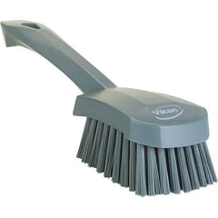 Vikan - 1.3" Bristle Length, Polyester Scrub Brush - 4-1/4" Long x 2-3/4" Wide Head, 10" OAL, Ergonomic Handle, Gray, Polypropylene Block - Industrial Tool & Supply