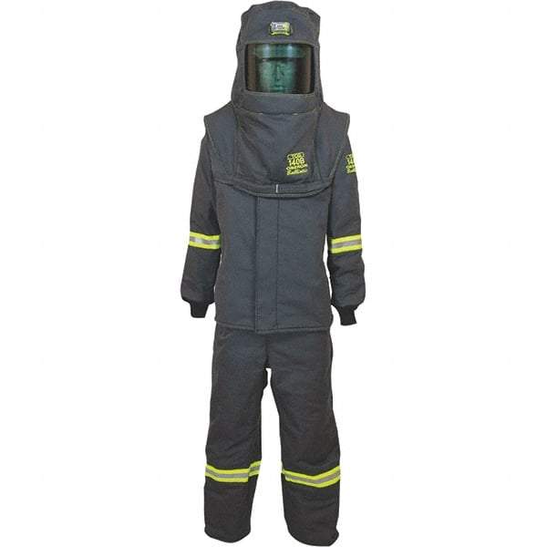 Oberon - Size L, 4 HRC, 18 oz Arc Flash Clothing Kit - 140 cal per Sq cm, Hood Protection, Bib Overalls - Industrial Tool & Supply