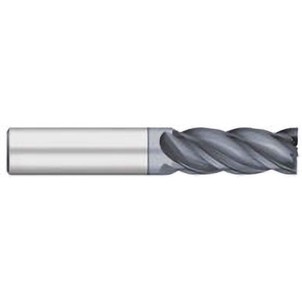 Square End Mill: 3/8'' Dia, 1'' LOC, 3/8'' Shank Dia, 2-1/2'' OAL, 4 Flutes, Solid Carbide Single End, AlCrO-MAX Finish, Upcut Flute, 38 ° Helix, Centercutting, RH Cut, RH Flute
