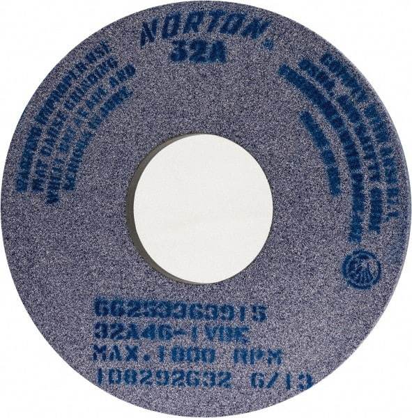 Norton - 14" Diam x 5" Hole x 1" Thick, I Hardness, 46 Grit Surface Grinding Wheel - Aluminum Oxide, Type 1, Coarse Grade, 1,800 Max RPM, Vitrified Bond, No Recess - Industrial Tool & Supply