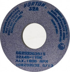 Norton - 14" Diam x 5" Hole x 1" Thick, I Hardness, 46 Grit Surface Grinding Wheel - Aluminum Oxide, Type 1, Coarse Grade, 1,800 Max RPM, Vitrified Bond, No Recess - Industrial Tool & Supply