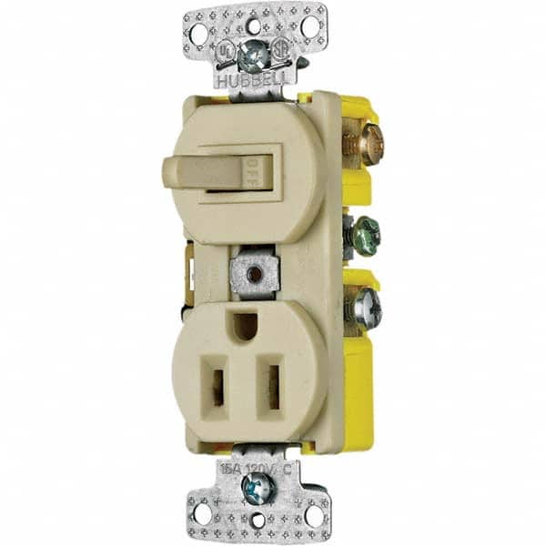 Hubbell Wiring Device-Kellems - Combination Wall Switch & Receptacles Combination Switch/Receptacle Type: Combination Outlet & Switch Color: Ivory - Industrial Tool & Supply