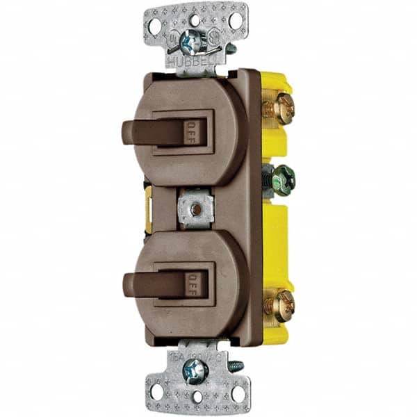 Hubbell Wiring Device-Kellems - Combination Wall Switch & Receptacles Combination Switch/Receptacle Type: Toggle Switch Color: Brown - Industrial Tool & Supply