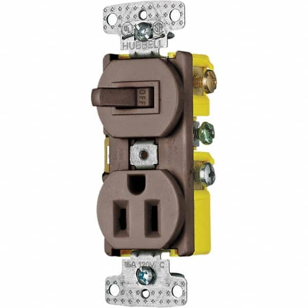 Hubbell Wiring Device-Kellems - Combination Wall Switch & Receptacles Combination Switch/Receptacle Type: Combination Outlet & Switch Color: Brown - Industrial Tool & Supply