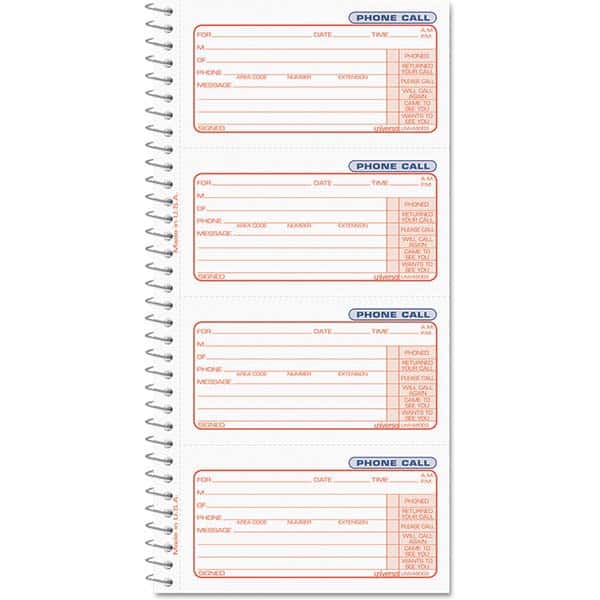 UNIVERSAL - Note Pads, Writing Pads & Notebooks Writing Pads & Notebook Type: Telephone Message Book Size: 5 x 3-3/8 - Industrial Tool & Supply