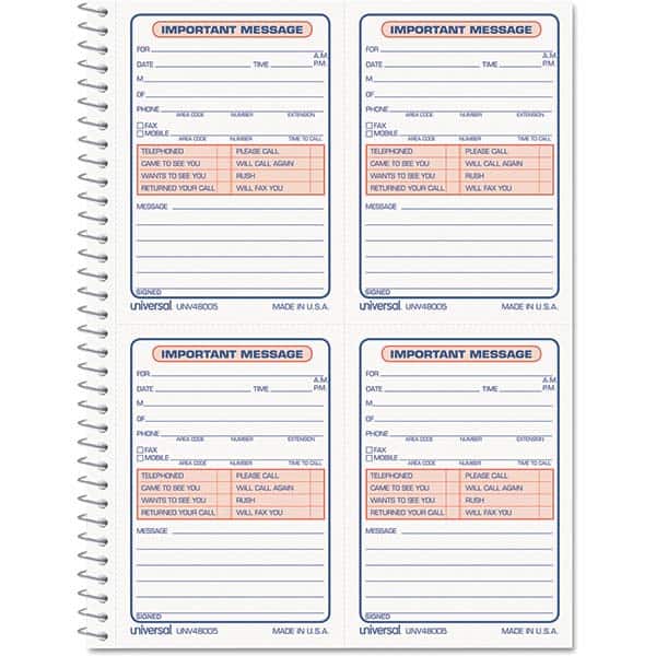 UNIVERSAL - Note Pads, Writing Pads & Notebooks Writing Pads & Notebook Type: Telephone Message Book Size: 5-1/2 x 3-3/16 - Industrial Tool & Supply