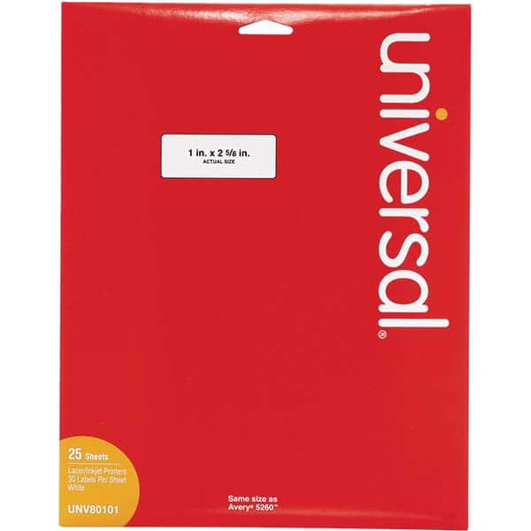 UNIVERSAL - Labels, Ribbons & Tapes Type: Multipurpose Color: White - Industrial Tool & Supply