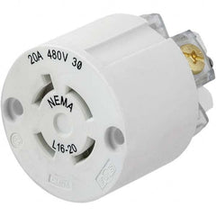 Locking Inlet: Connector, Industrial, L16-20R, 480V, White Grounding, 20A, Thermoplastic Elastomer, 3 Poles, 4 Wire